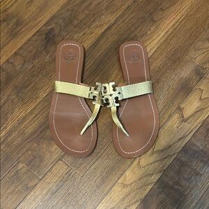 Tory Burch Gold and Brown Sandals with Elegant Design